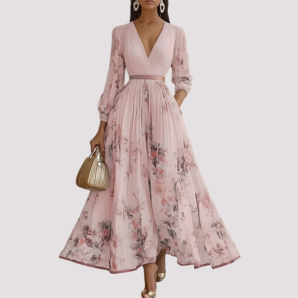 Leah - Midikleid mit floralem Muster und langen Ärmeln