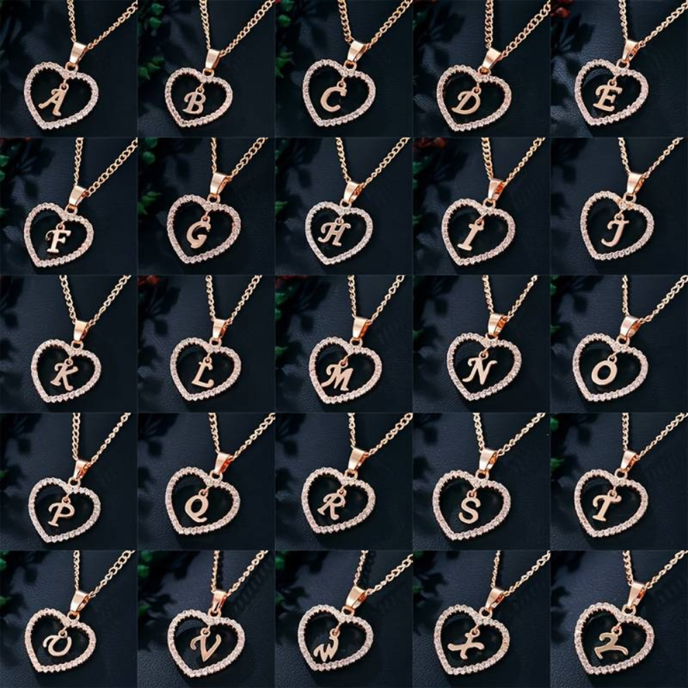 Herz-Initialen-Kristall-Halsband - Halsband mit Herz-Initialen-Anhänger