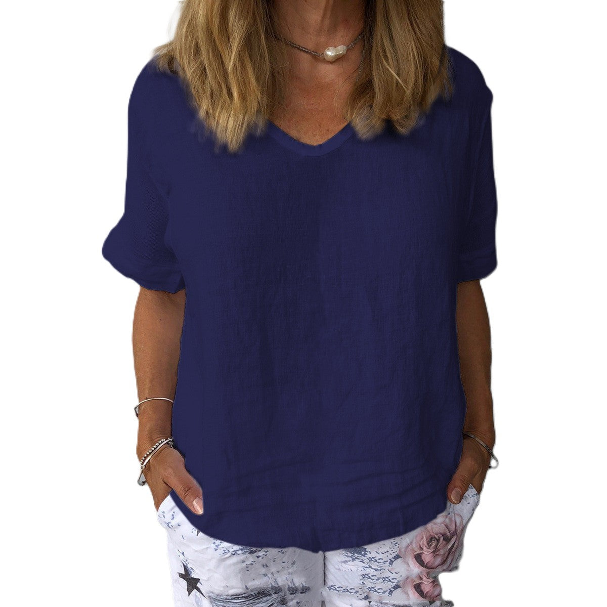 Cearra - Bluse mit V-Ausschnitt