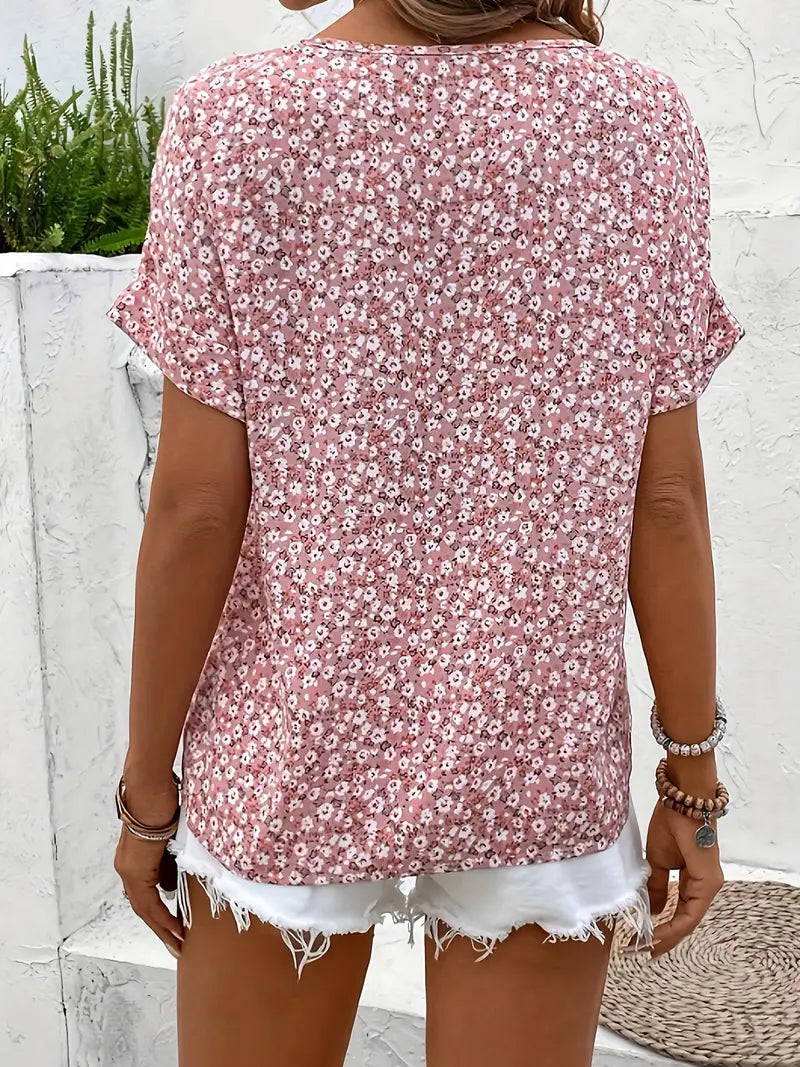 Damen Bluse – Lockere Kurzarm-Blumenbluse für Freizeit & Sommer