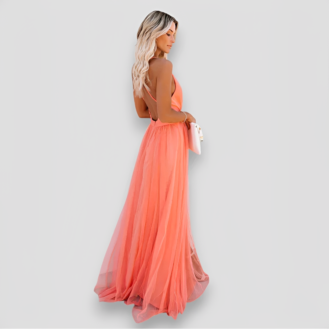 Lidia - Elegantes V-Ausschnitt-Maxi-Kleid