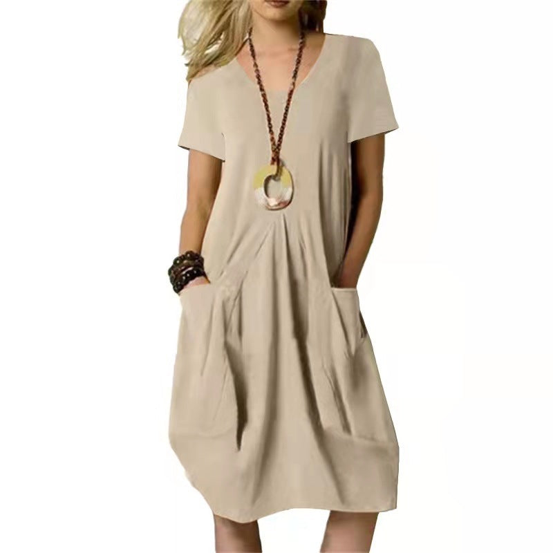 Damen Leinenkleid – Lockeres Kleid mit Taschen für Sommer & Freizeit