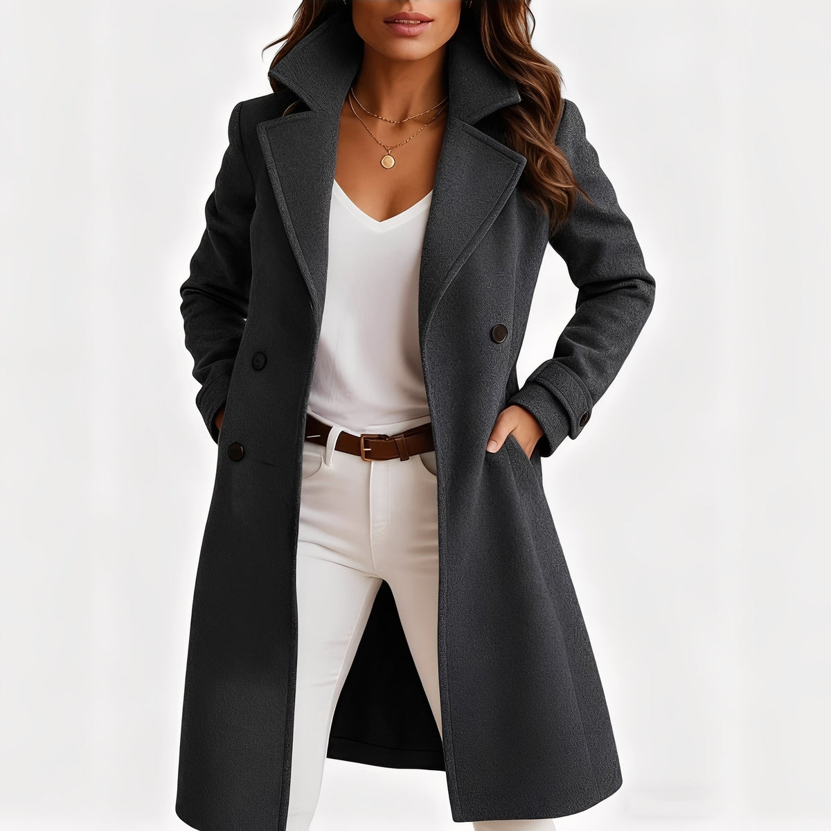 Camille - Eleganter Damenmantel mit Taschen