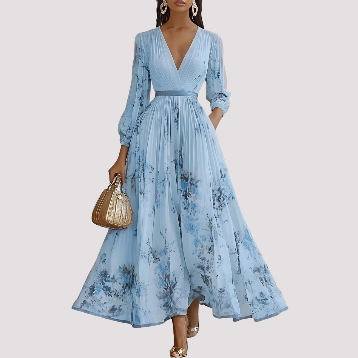 Leah - Midikleid mit floralem Muster und langen Ärmeln