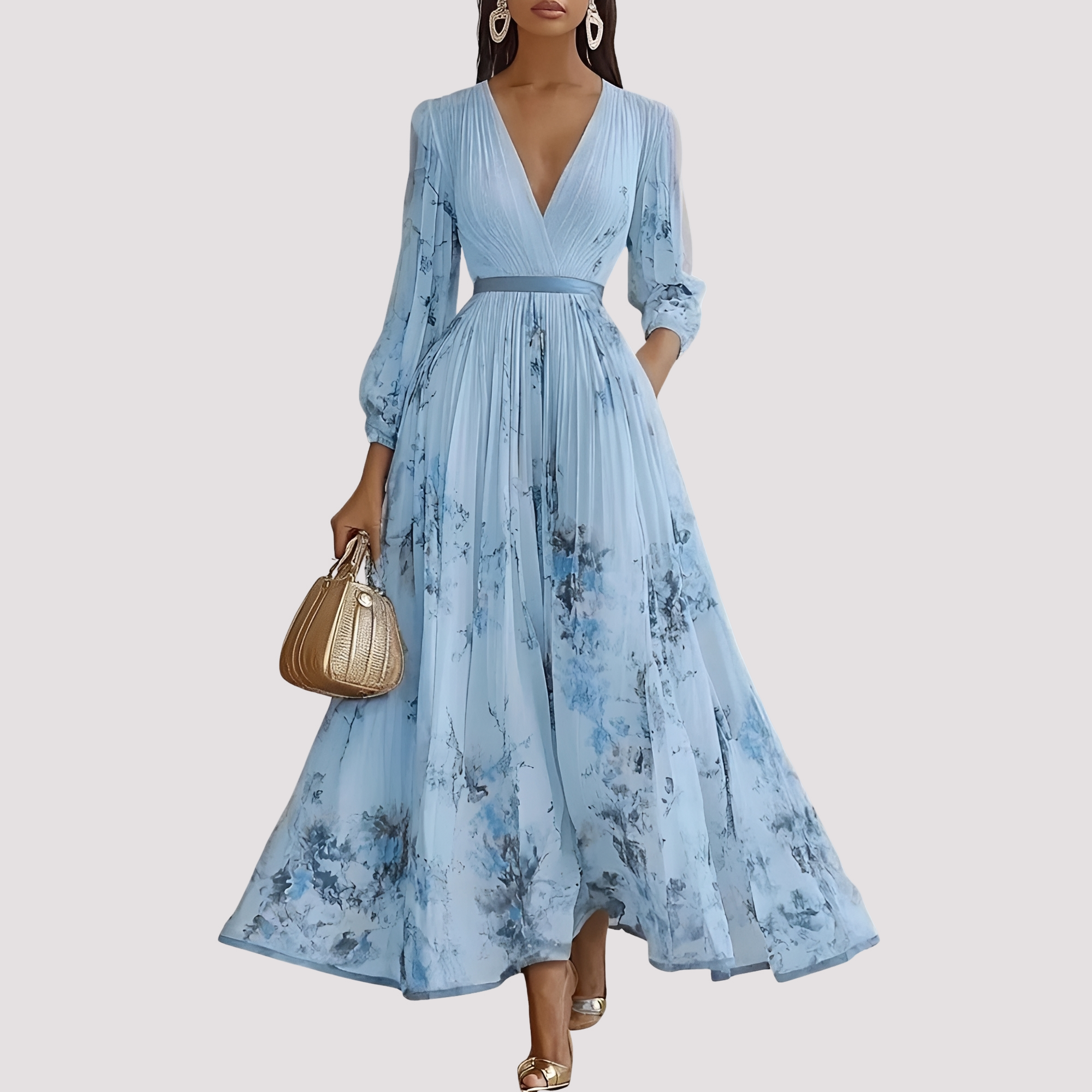 Leah - Midikleid mit floralem Muster und langen Ärmeln