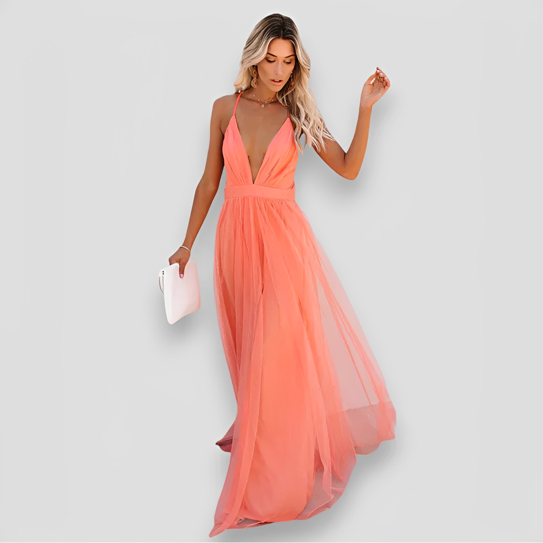 Lidia - Elegantes V-Ausschnitt-Maxi-Kleid