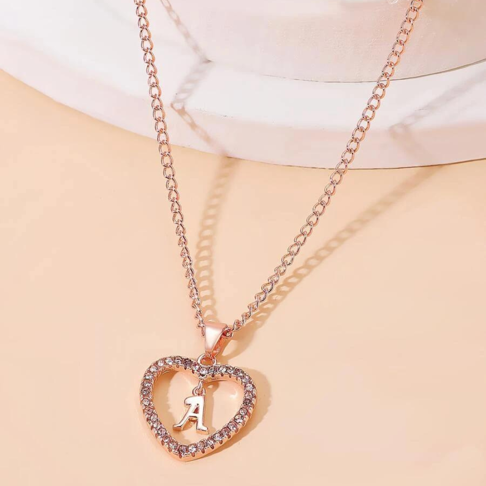 Herz-Initialen-Kristall-Halsband - Halsband mit Herz-Initialen-Anhänger