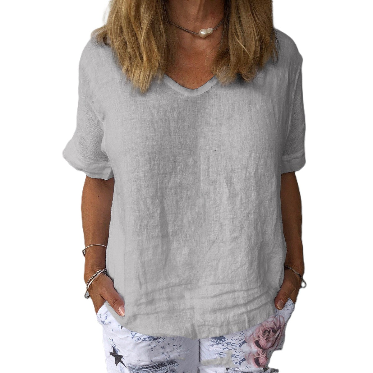 Cearra - Bluse mit V-Ausschnitt