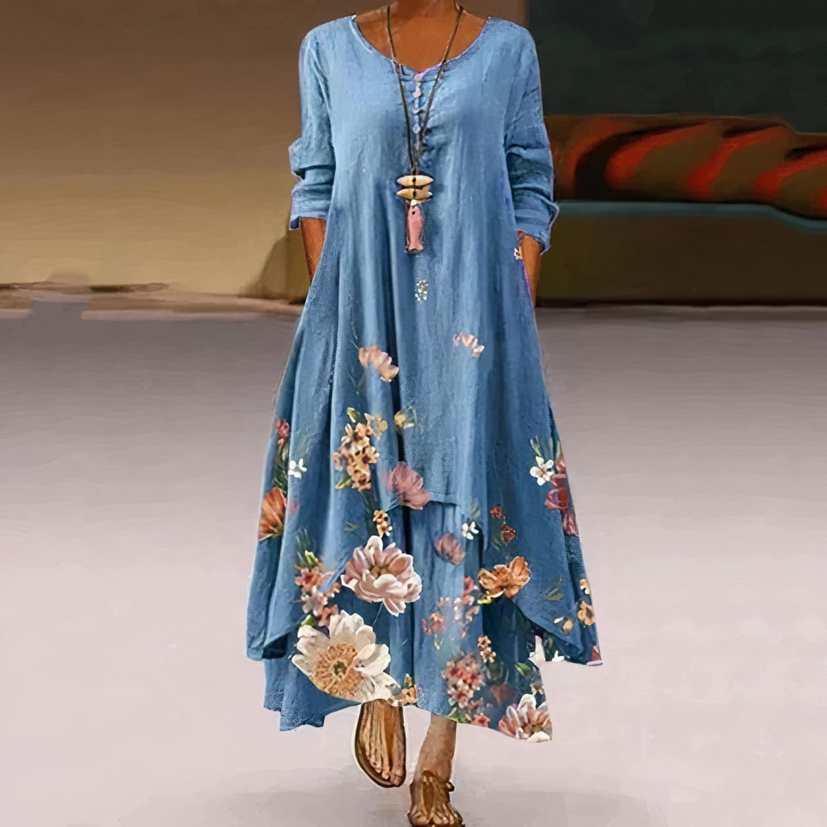 Anouk- Elegantes Damen Maxikleid mit Blumenprint