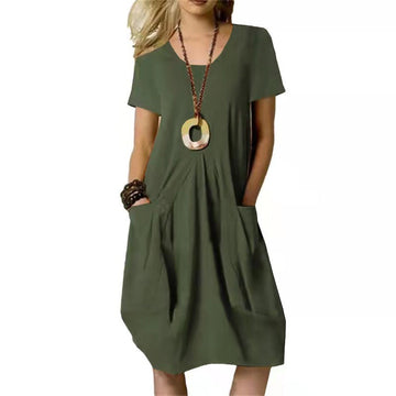 Damen Leinenkleid – Lockeres Kleid mit Taschen für Sommer & Freizeit