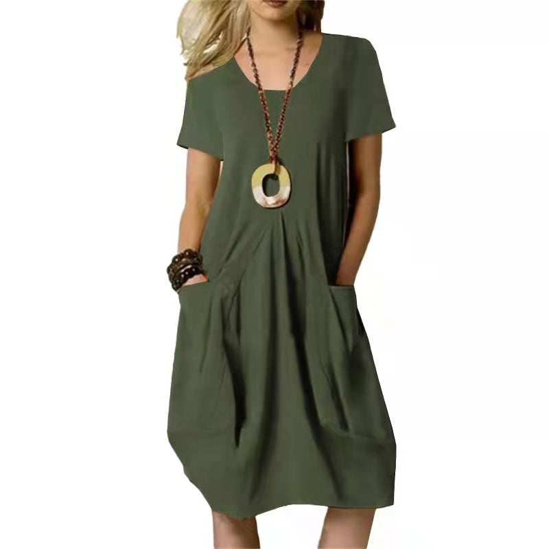 Damen Leinenkleid – Lockeres Kleid mit Taschen für Sommer & Freizeit