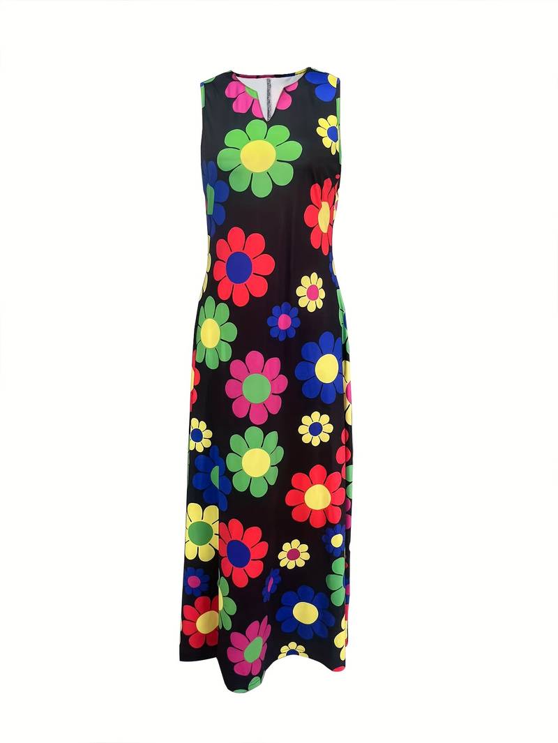 Damen Blumenkleid – Langes florales Kleid mit tiefem Ausschnitt für Sommer & Urlaub