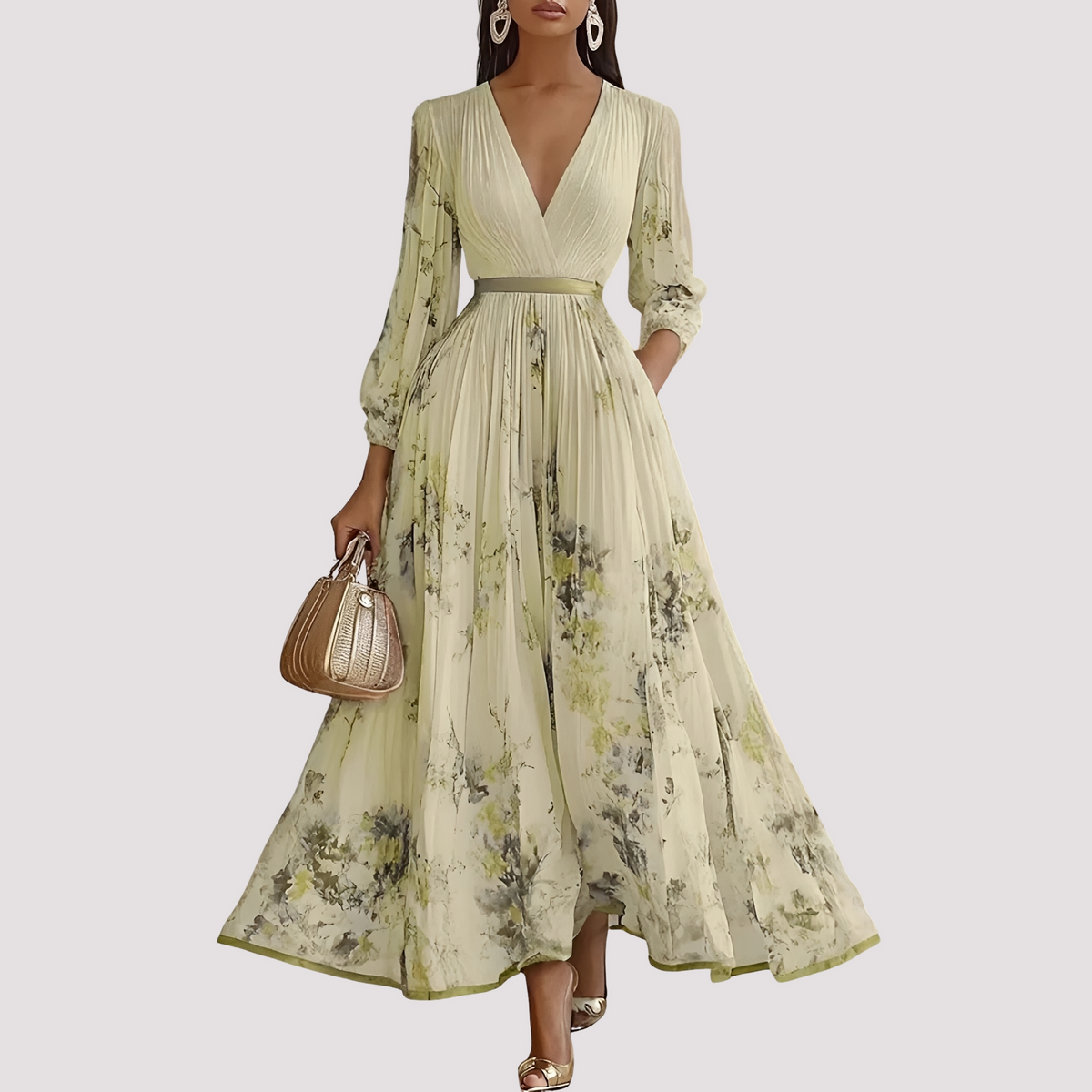 Leah - Midikleid mit floralem Muster und langen Ärmeln