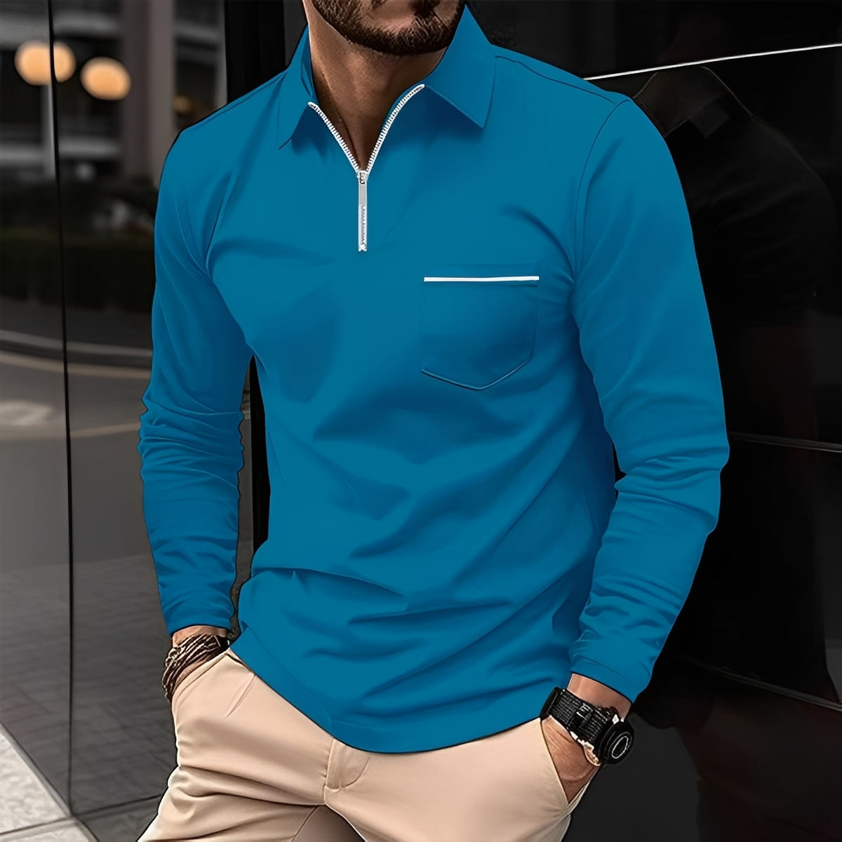 Florent - Herren-Langarm-Polo mit Reißverschluss
