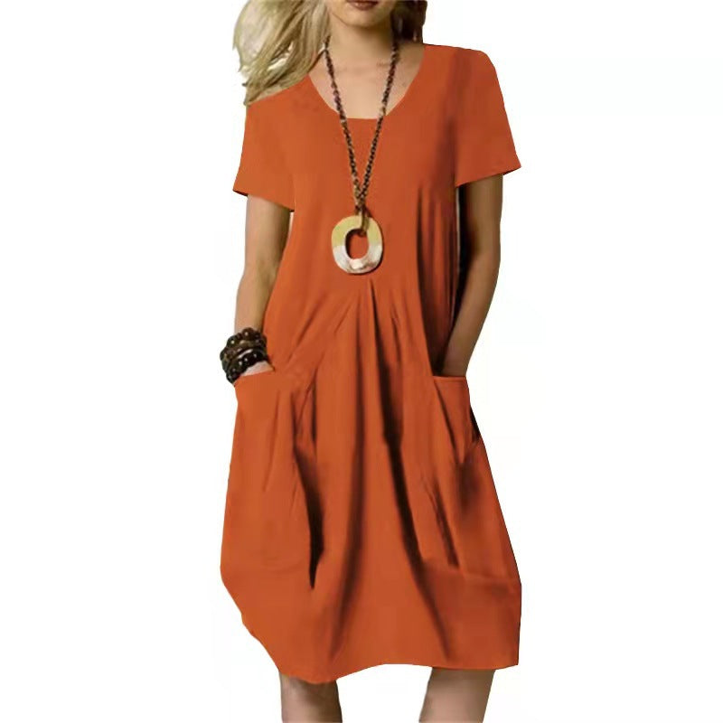 Damen Leinenkleid – Lockeres Kleid mit Taschen für Sommer & Freizeit