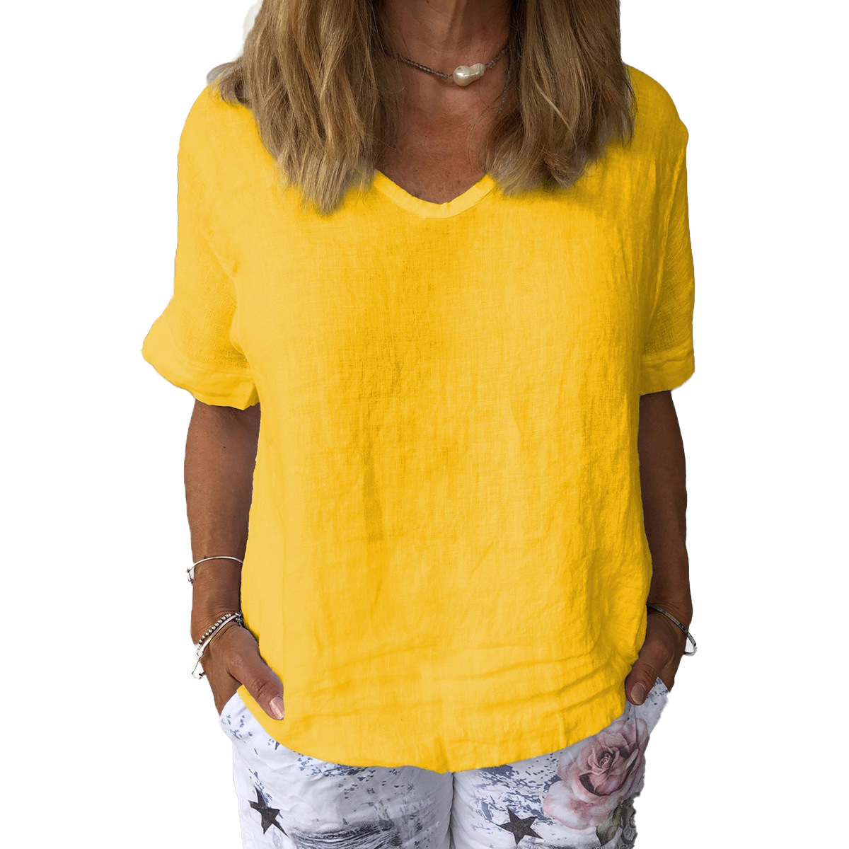 Cearra - Bluse mit V-Ausschnitt