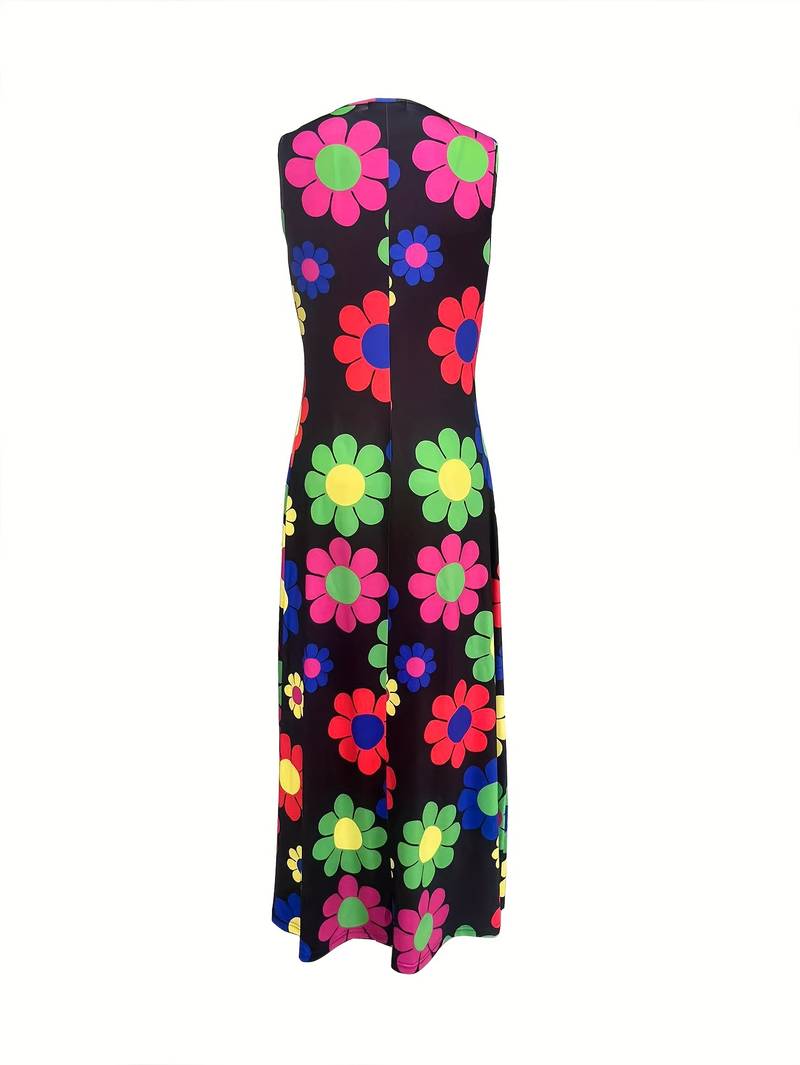 Damen Blumenkleid – Langes florales Kleid mit tiefem Ausschnitt für Sommer & Urlaub