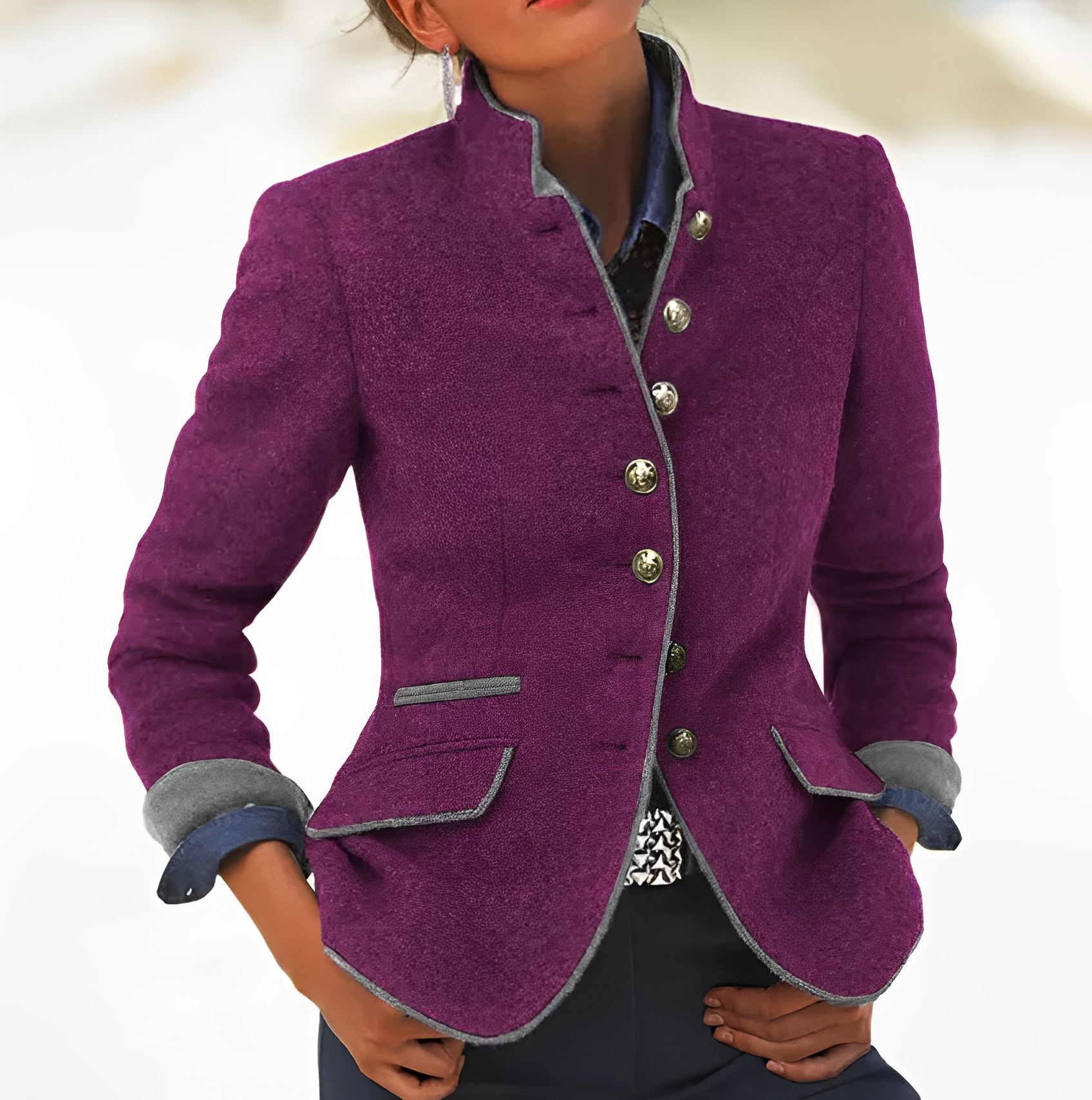 ElegaChic - Damenblazer mit Stehkragen