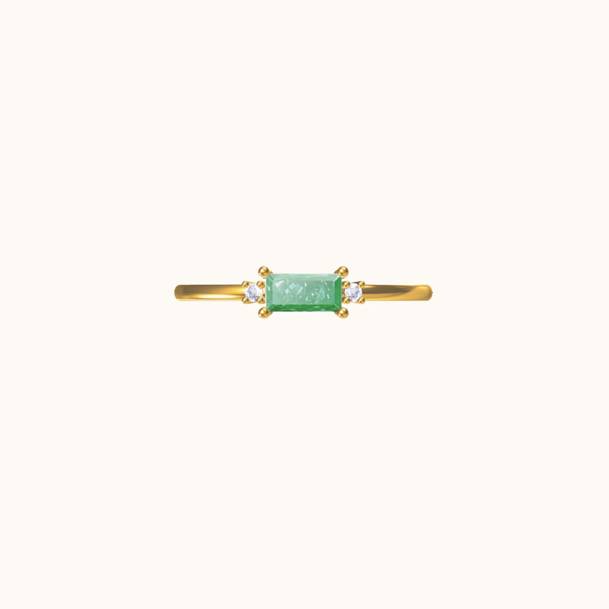 Fen - Weicher Baguette-Ring mit grünem Zirkonia