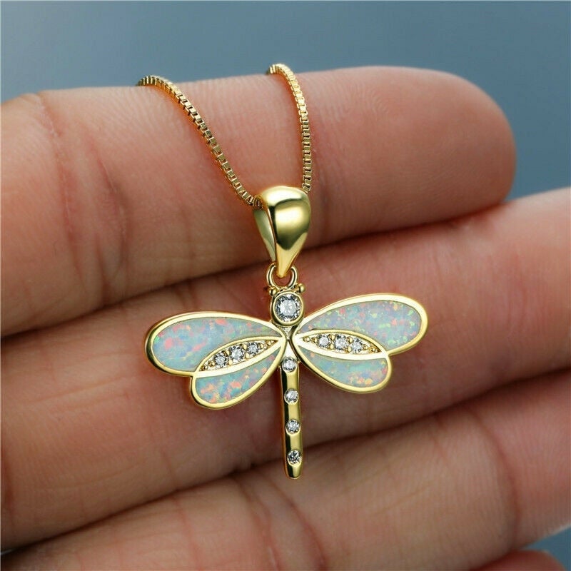 Siena – Halskette mit Libelle aus Gold mit Opal