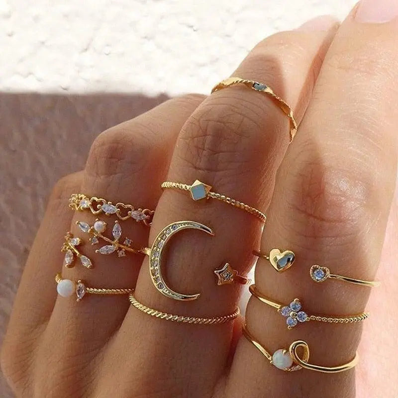 Savana – Set aus 10 Boho-Ringen in Silber- und Goldtönen