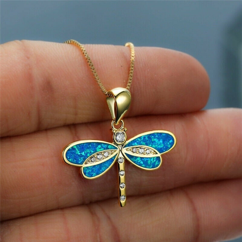 Siena – Halskette mit Libelle aus Gold mit Opal