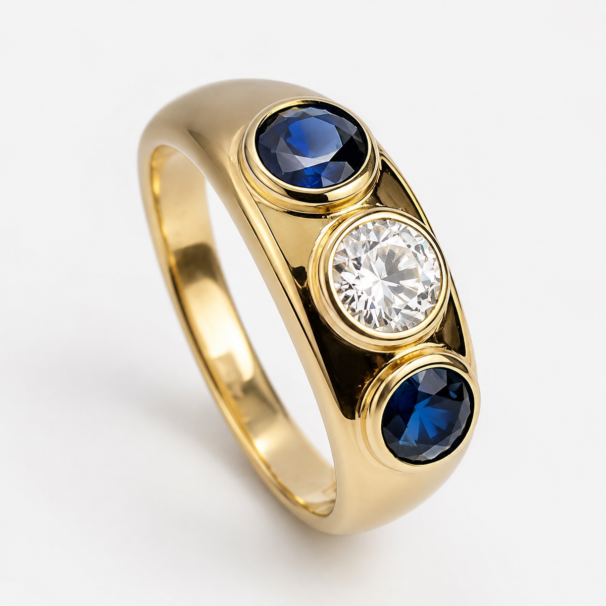Oceane – Vintage Goldring mit blauem Kristall und Zirkonia
