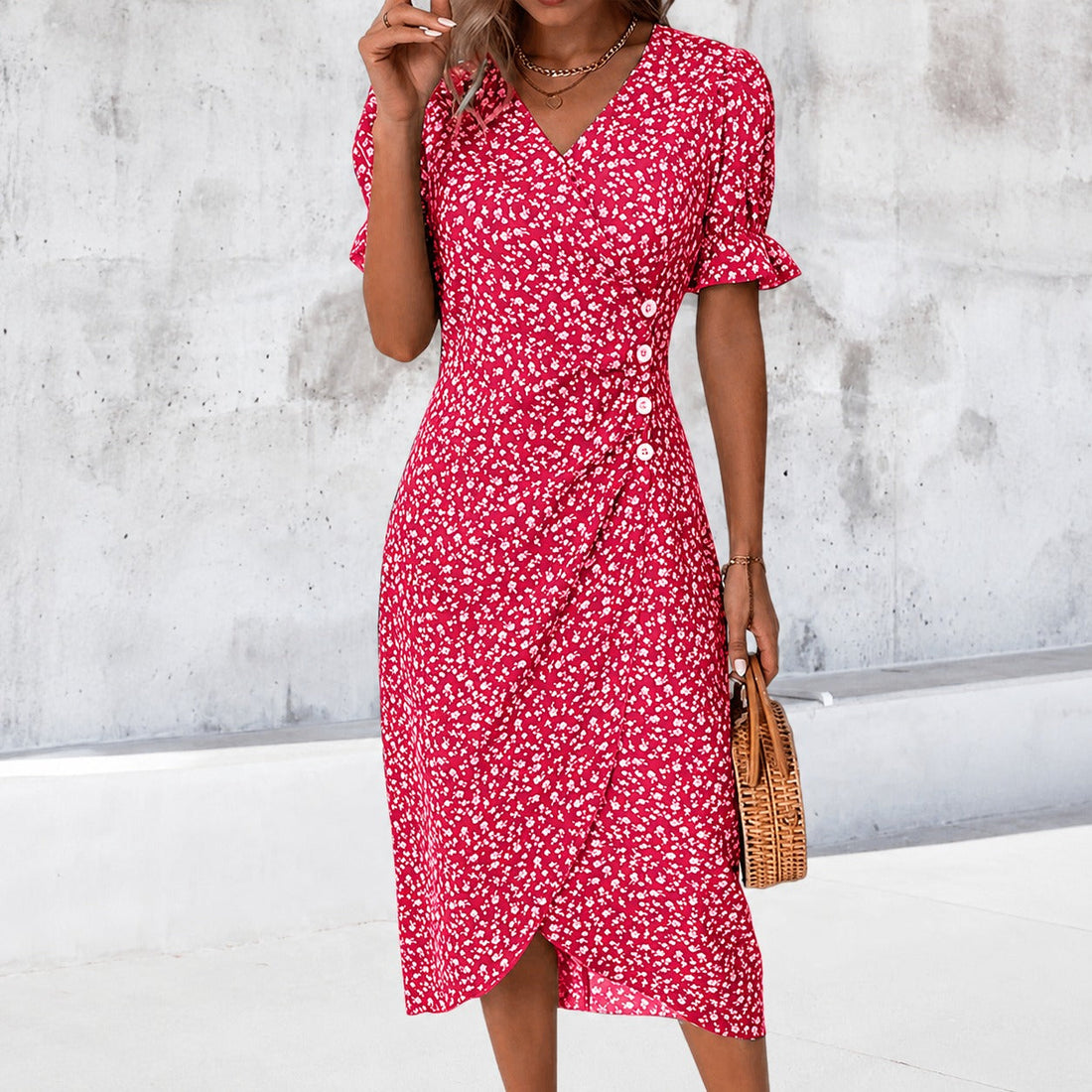 Gabriella - Elegantes Kleid mit Blumendesign und asymmetrischer Form