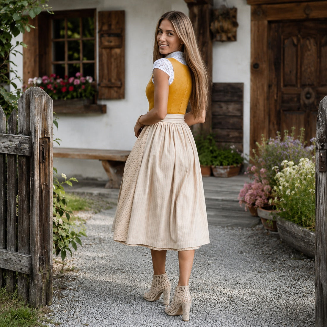 Jazmine - Traditionelles Oktoberfest-Kleid mit kurzen Ärmeln (Futter nicht enthalten)