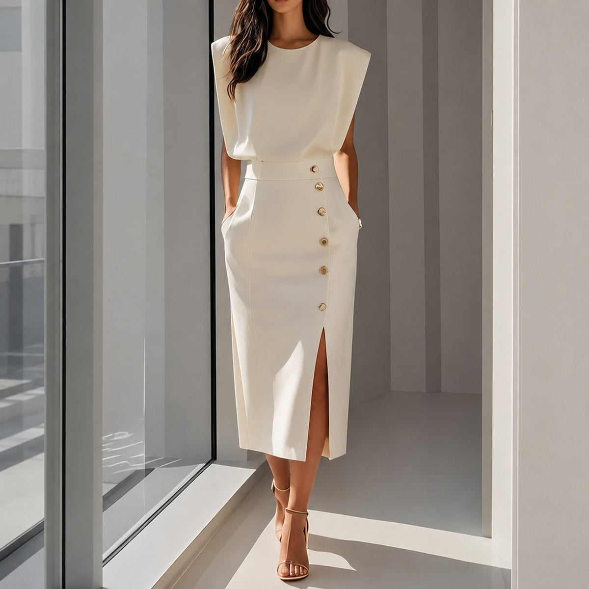 Ruth - Stilvolles Midi-Kleid mit Schlitz