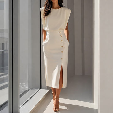Ruth - Stilvolles Midi-Kleid mit Schlitz