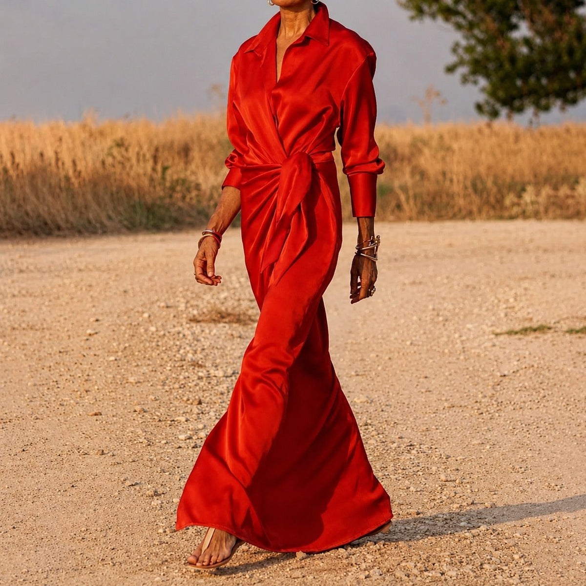 Connie - Langes Wickelkleid mit Ärmeln