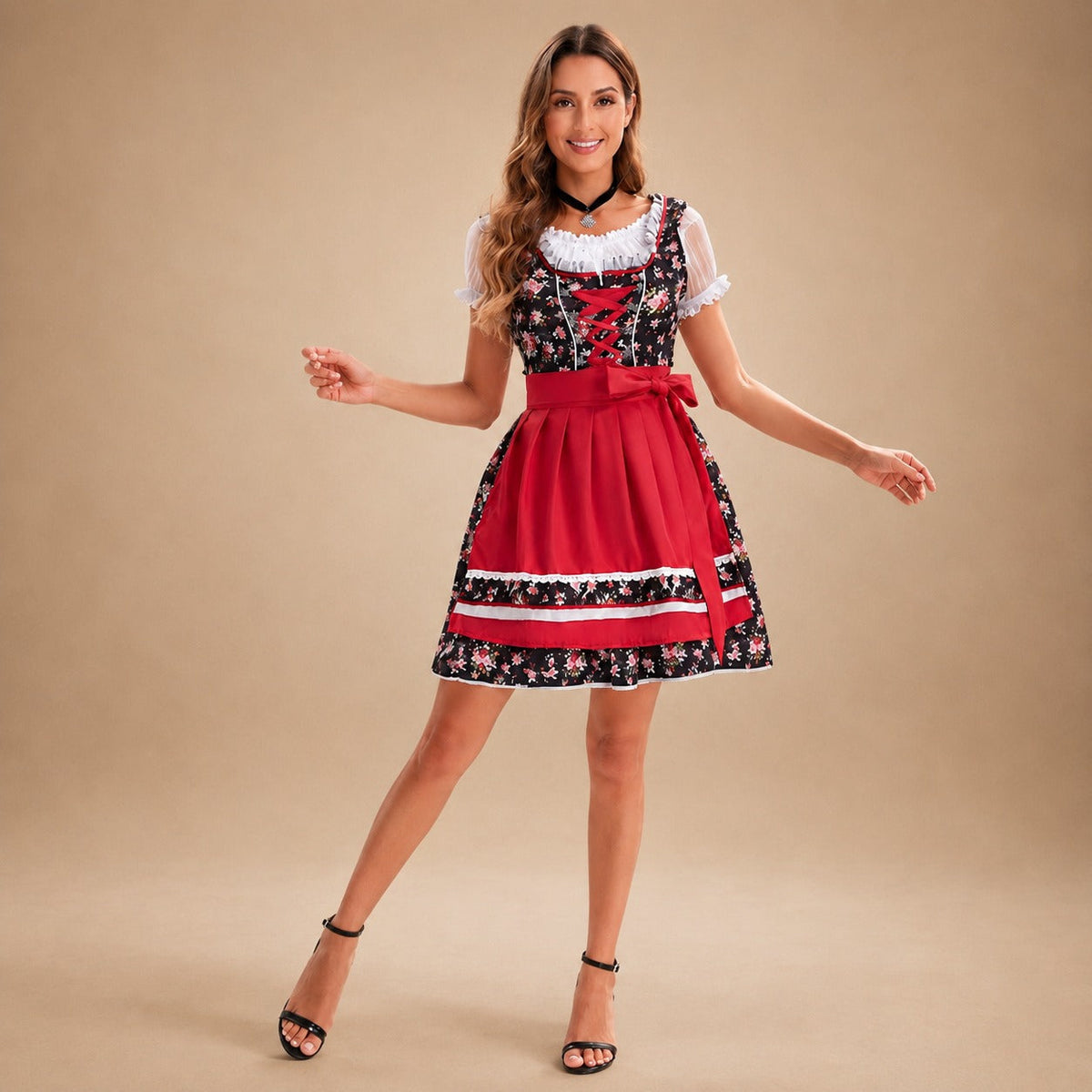 Angela - Stilvolles Oktoberfestkleid mit Blumenverzierung (Futter nicht enthalten)