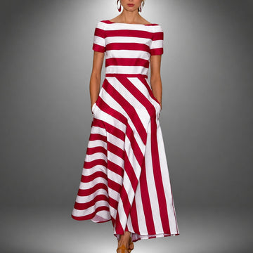 Damen Maxikleid – Gestreiftes A-Linien-Kleid für Sommer, Urlaub & Abend