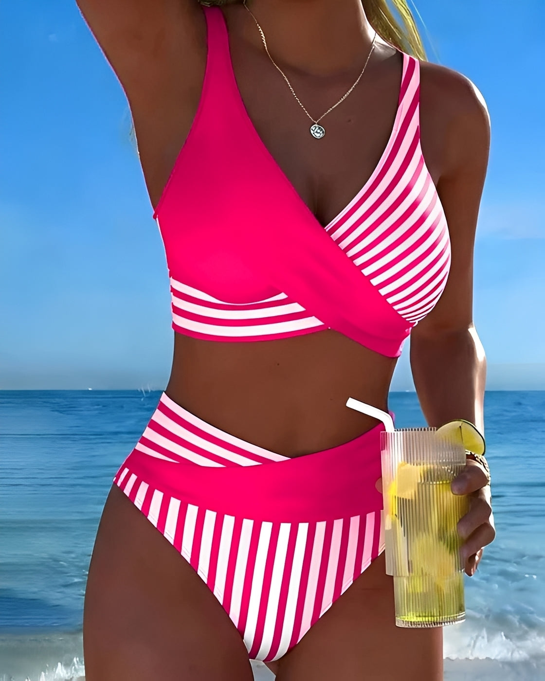 Damen Bikini – Gestreiftes zweiteiliges Bikini-Set für Strand, Pool & Urlaub