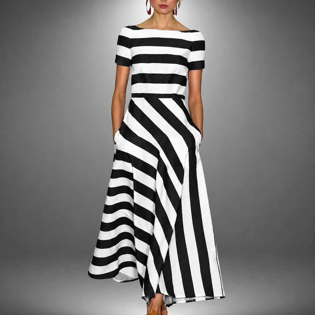 Damen Maxikleid – Gestreiftes A-Linien-Kleid für Sommer, Urlaub & Abend