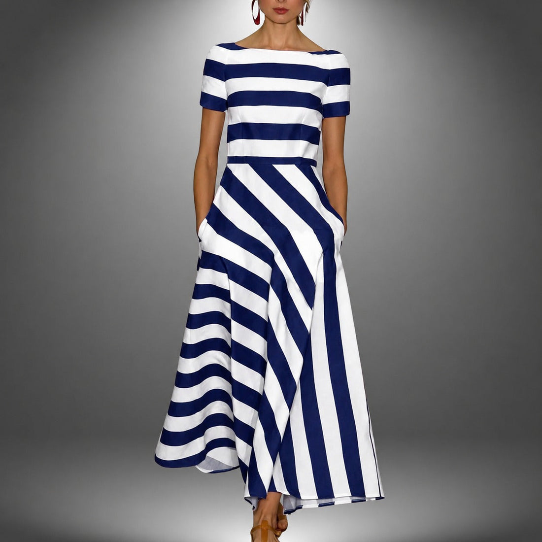 Damen Maxikleid – Gestreiftes A-Linien-Kleid für Sommer, Urlaub & Abend