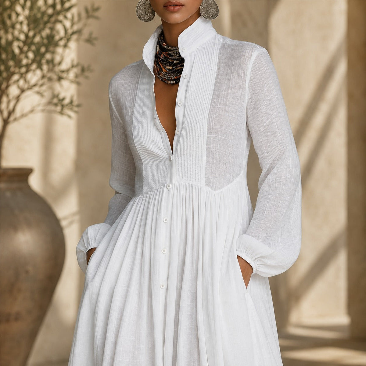 Kyran - Stilvolles, langes Kleid mit langen Ärmeln