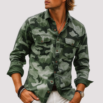 Jeffrey - Cargohemd mit Camouflagemuster und Reverskragen