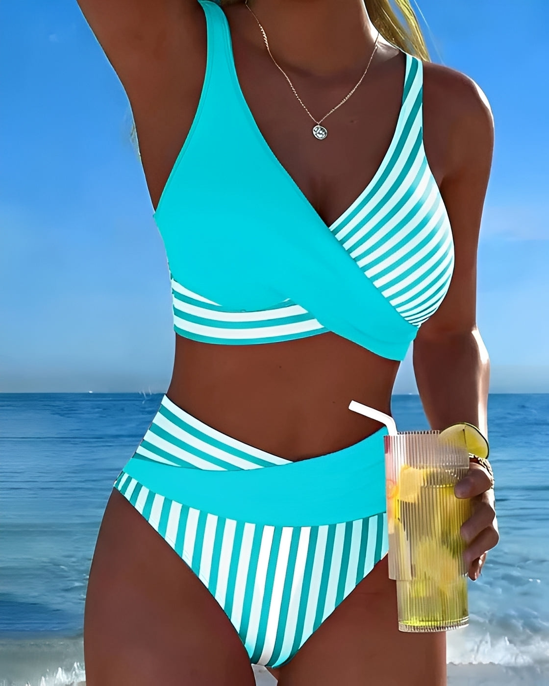Damen Bikini – Gestreiftes zweiteiliges Bikini-Set für Strand, Pool & Urlaub