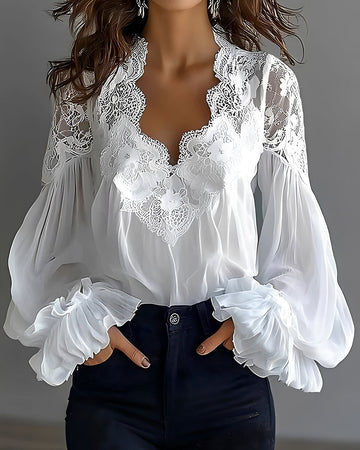 Damen Bluse – Elegante V-Ausschnitt-Bluse für Büro, Freizeit & Alltag