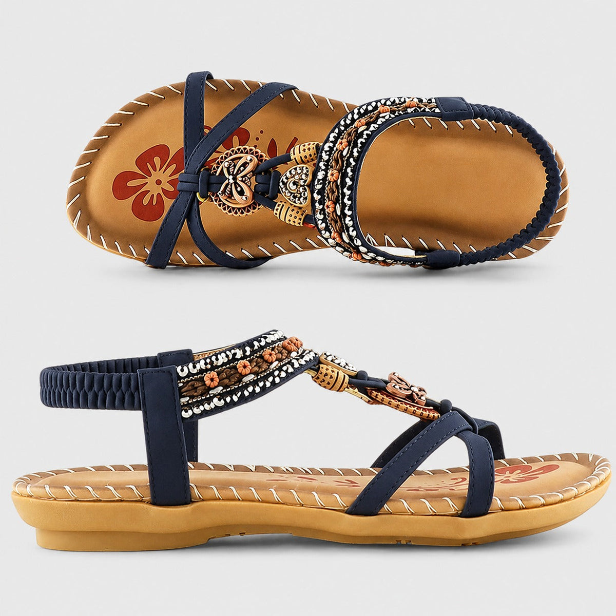 Eleanor - Elegante flache Sandalen mit schillernden Akzenten