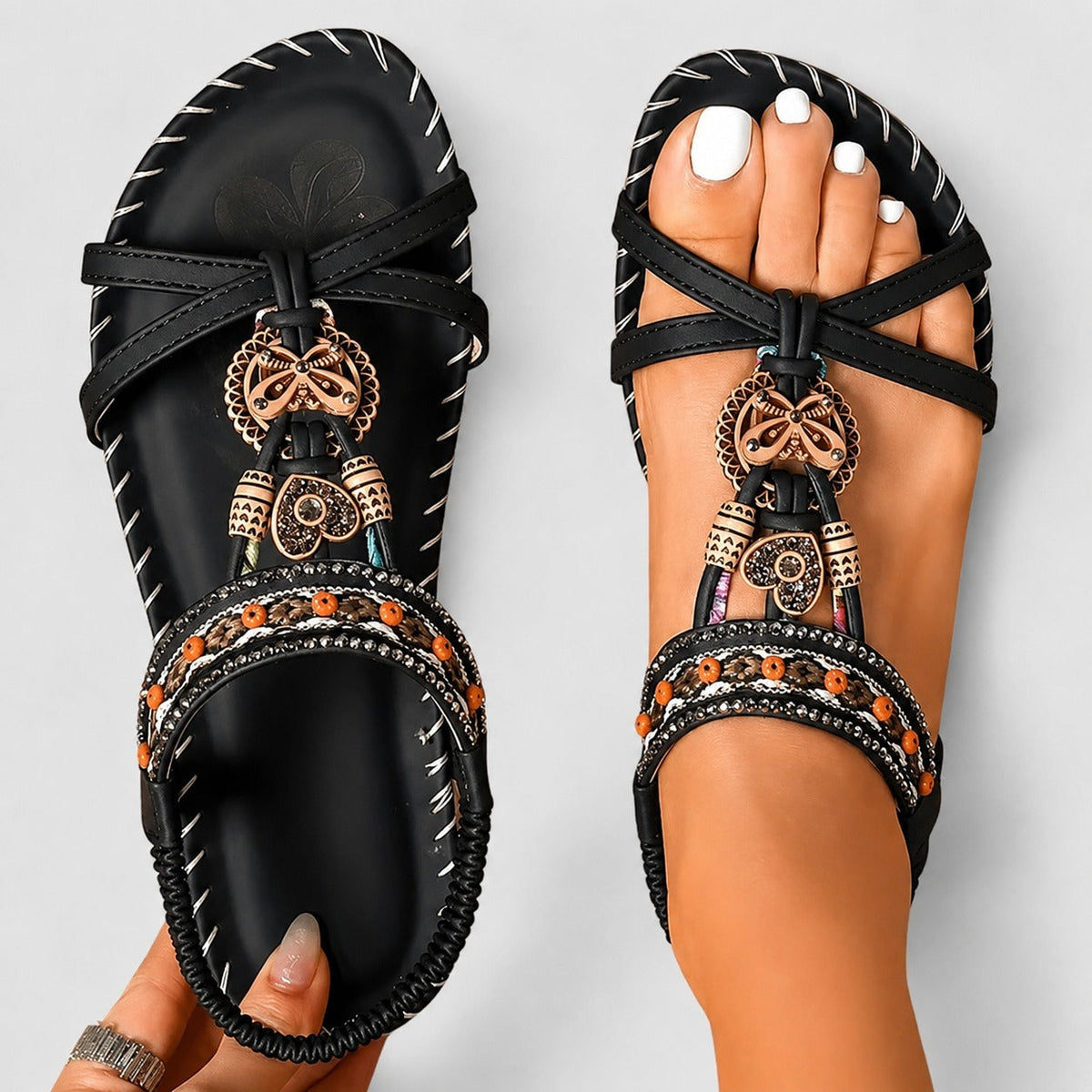 Eleanor - Elegante flache Sandalen mit schillernden Akzenten