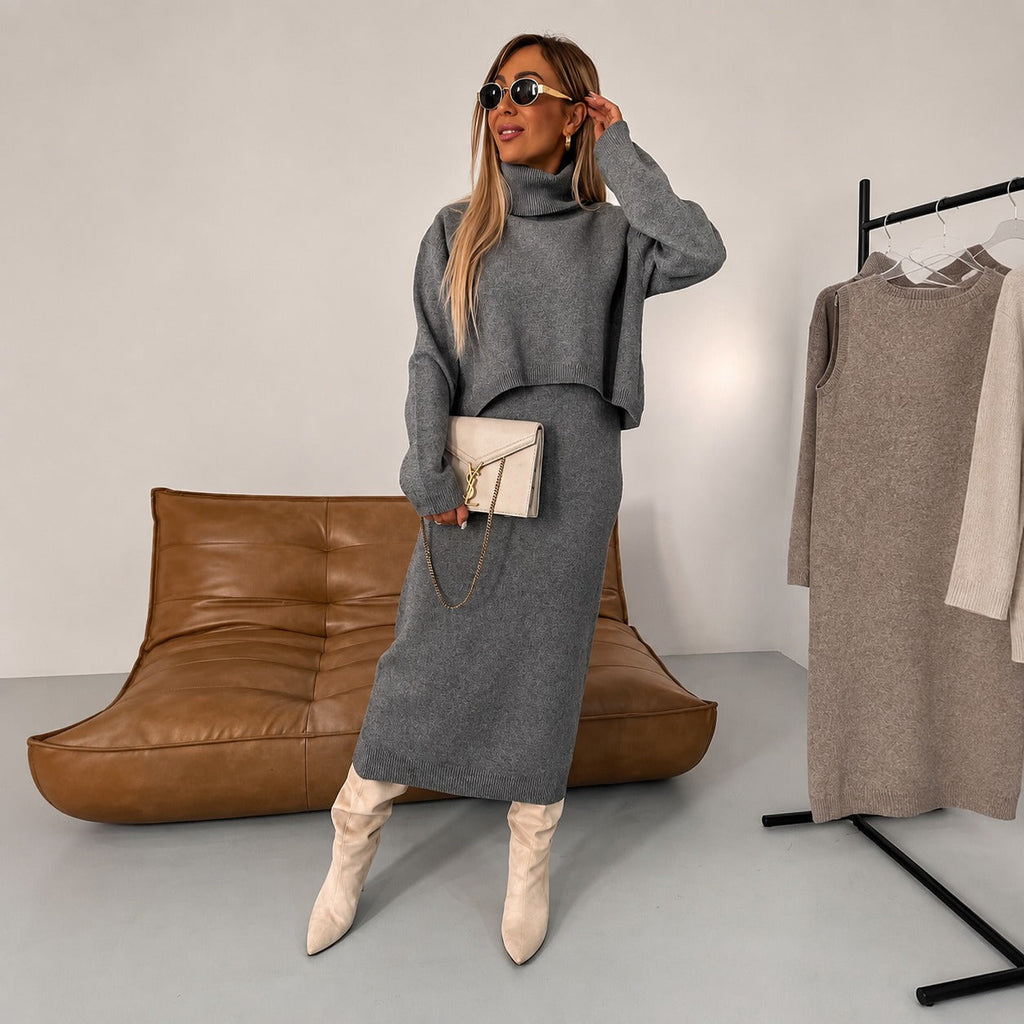 Odette - Komfortables Set mit Kleid und Rollkragenpullover