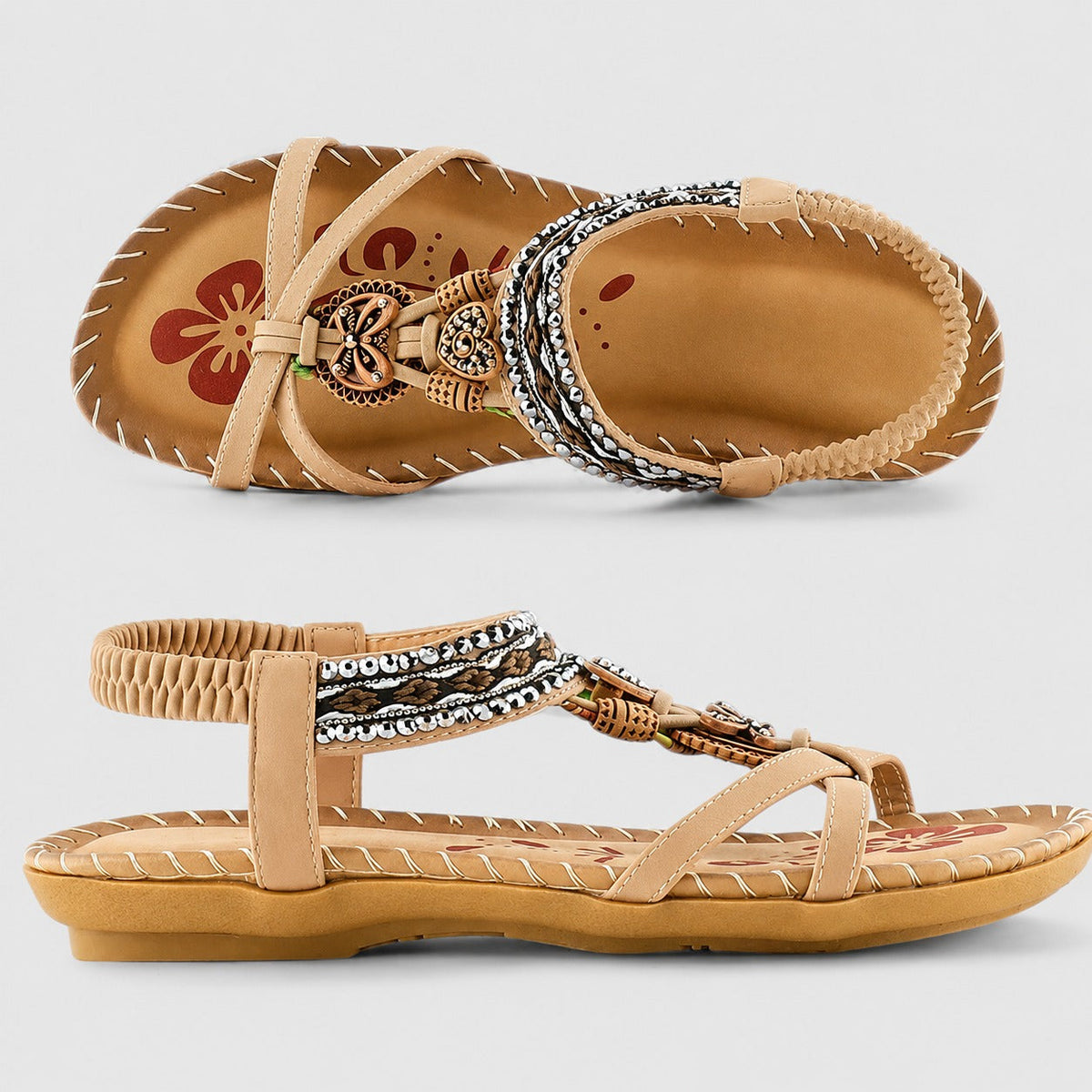 Eleanor - Elegante flache Sandalen mit schillernden Akzenten
