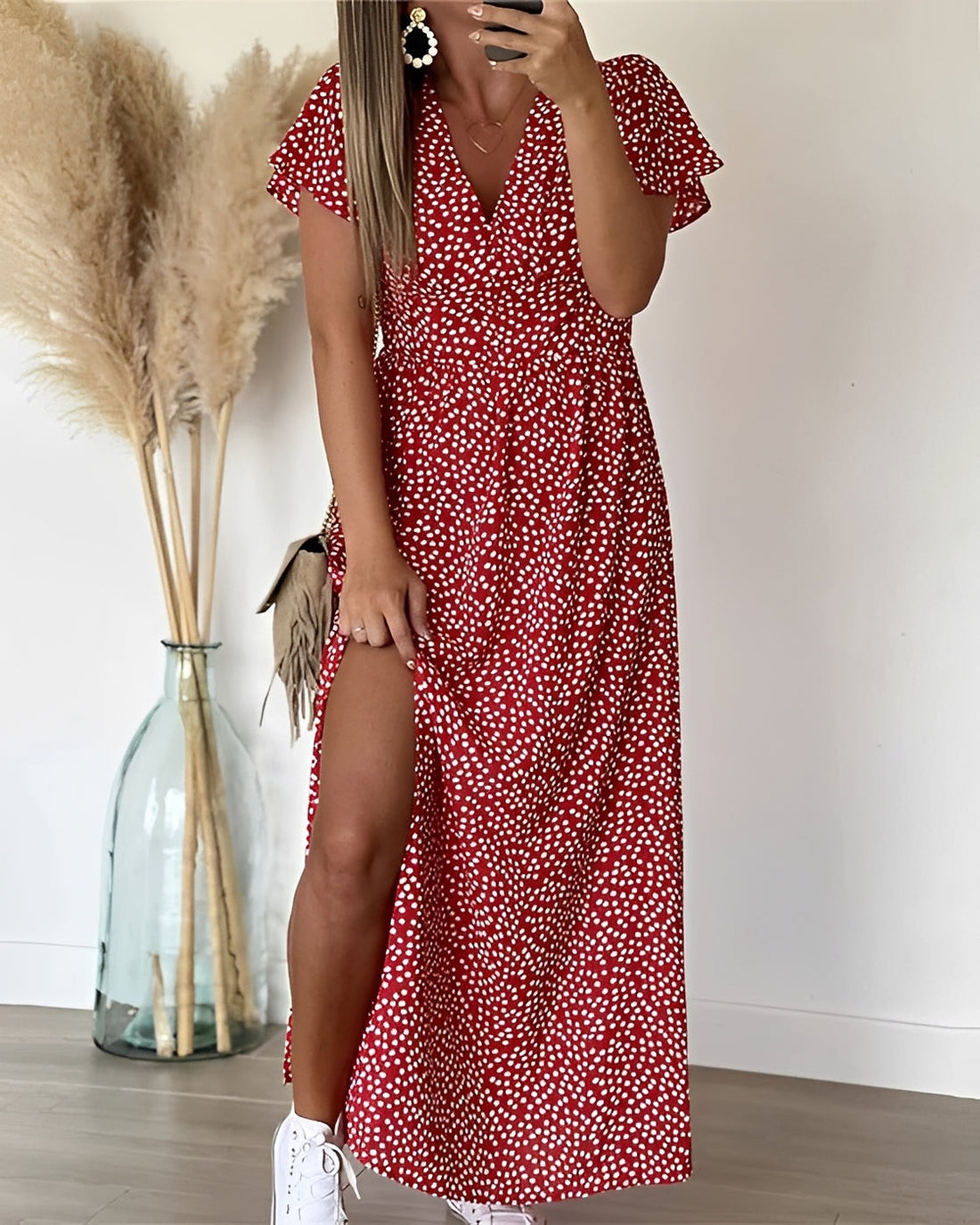 Damen Maxikleid – Lässiges langes Kleid mit Schlitz für Sommer, Urlaub & Abend
