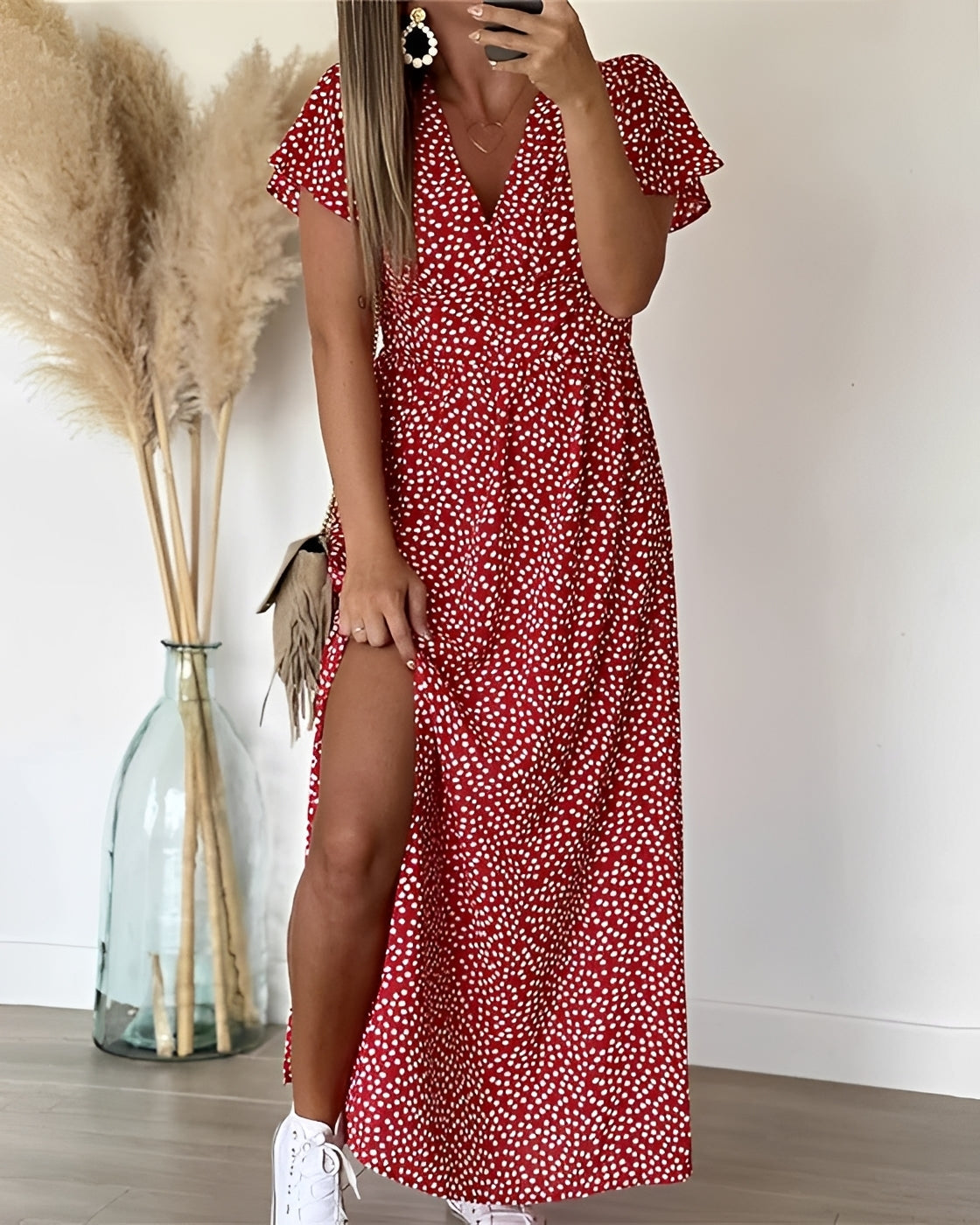 Damen Maxikleid – Lässiges langes Kleid mit Schlitz für Sommer, Urlaub & Abend