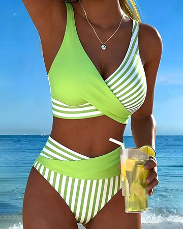 Damen Bikini – Gestreiftes zweiteiliges Bikini-Set für Strand, Pool & Urlaub