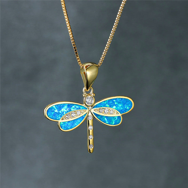 Siena – Halskette mit Libelle aus Gold mit Opal