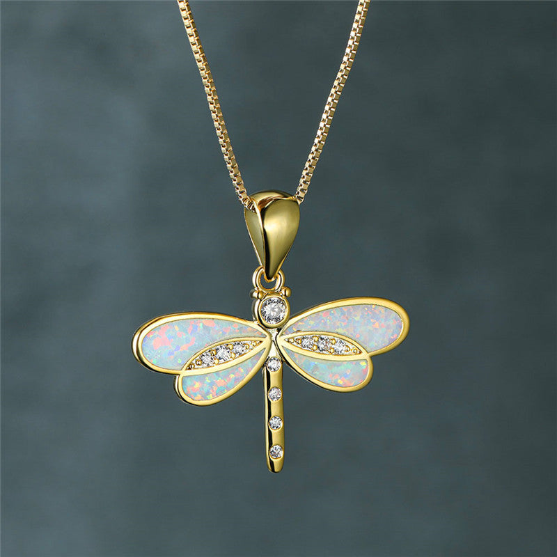 Siena – Halskette mit Libelle aus Gold mit Opal